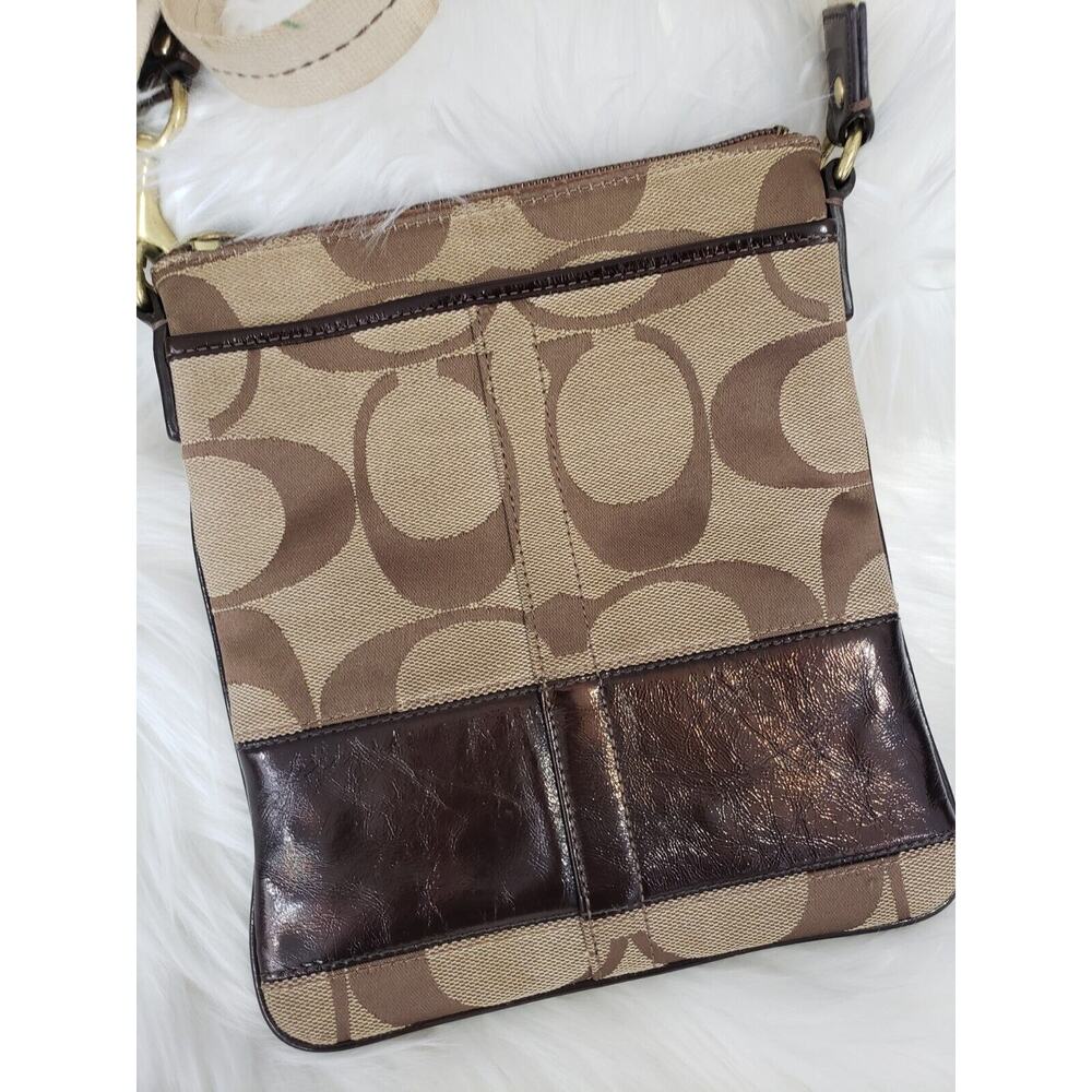 Coach Signature Swingpack Crossbody Bag 41644 Jacquard Leather Shoulder Purse - Picture 2 of 5